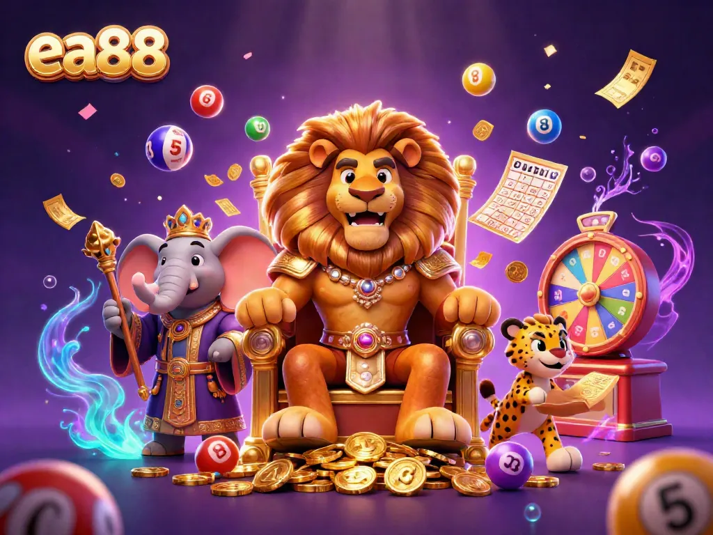 Experience the thrill of ea88 with a vibrant 3D casino scene filled with jackpots and dynamic elements.