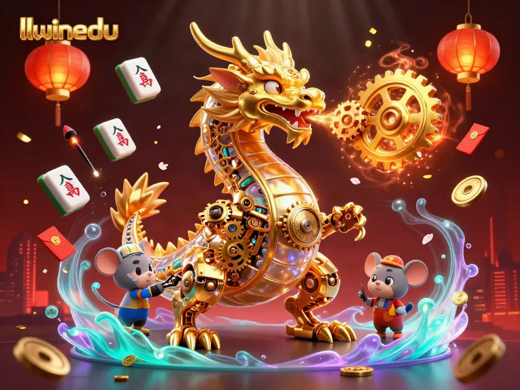 Engage with LLWINEdu's exciting gaming world featuring a golden dragon and vibrant casino elements.
