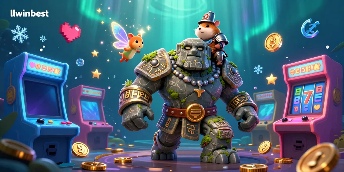 Engage with llwinbest's thrilling casino experience, featuring a magical golem guardian and gaming elements.