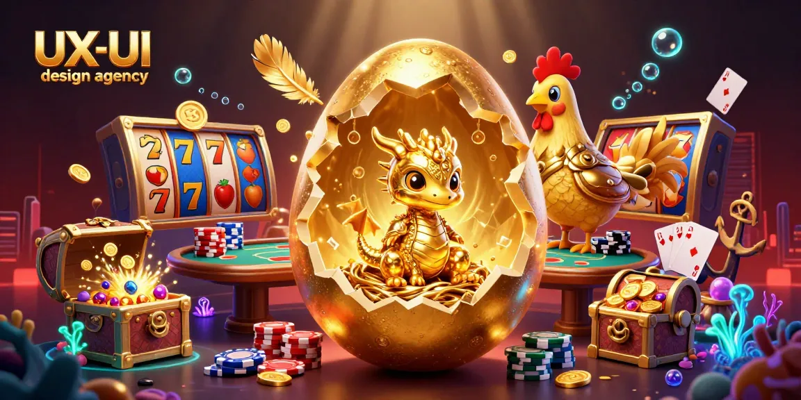 Experience winning moments in an engaging UX/UI design agency scene with golden elements and vibrant casino graphics.